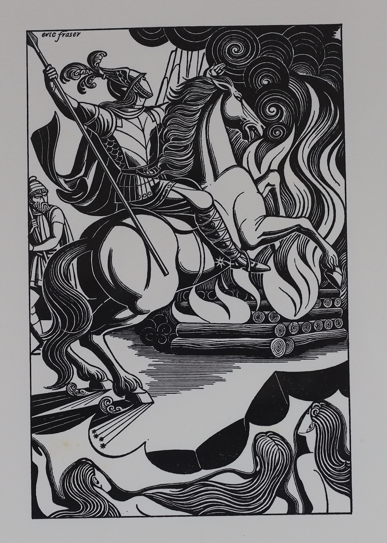 Eric Fraser (Illustrator 1902-1983), set of three limited edition prints including The Theft of the Gold and The End, each with details verso including Rampant Lion Press, Cambridge 1976, 26cm x 18cm